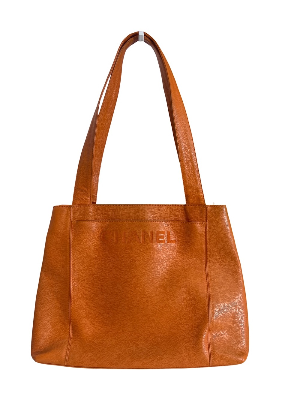CHANEL Orange Pebbled Leather Tote